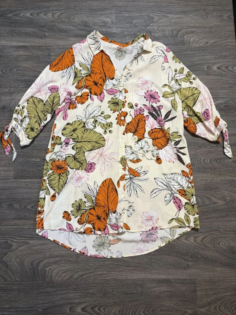 Cupshe Oaklyn Floral Buttoned Shirt Beach Dress XL Bohemian Tropical Summer Styl